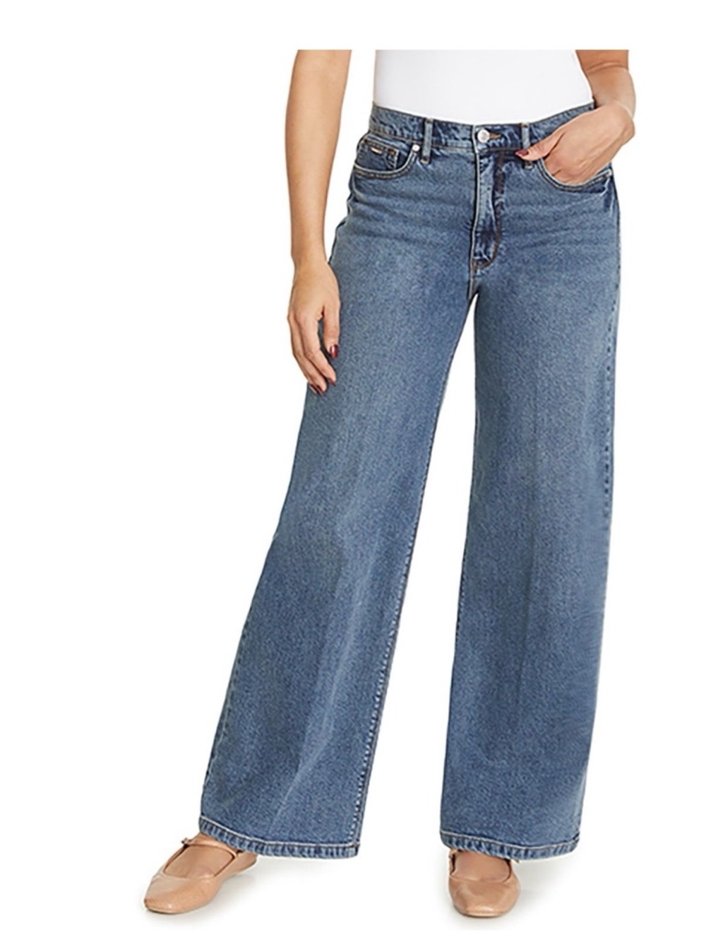 NEW Nine West Wide Leg High-Rise Jeans in Medium Wash Blue size 6 women’s NWT